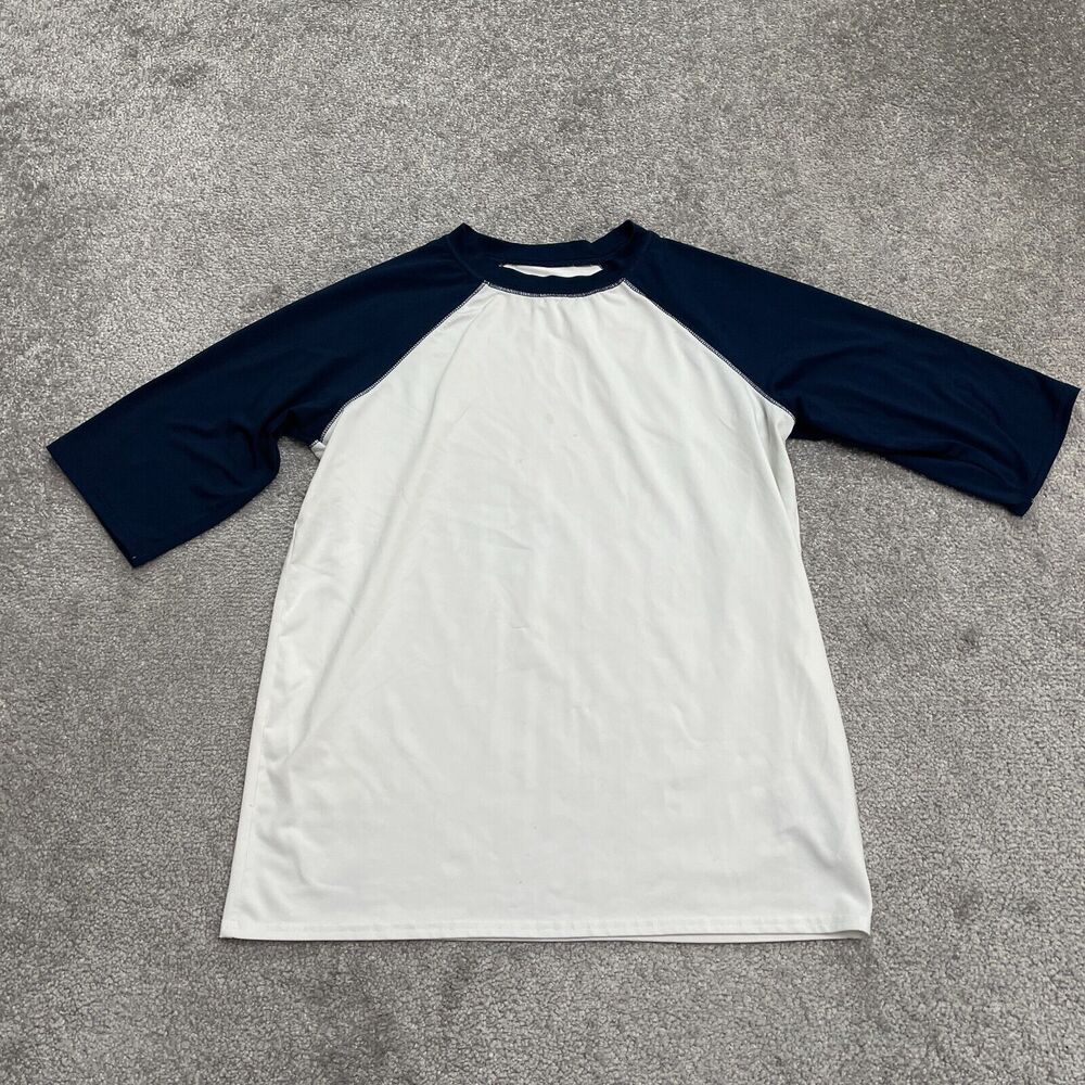 Columbia Omni Shade Raglan T-Shirt Boys XL White Blue Crew Neck 3/4 Sleeve Activ